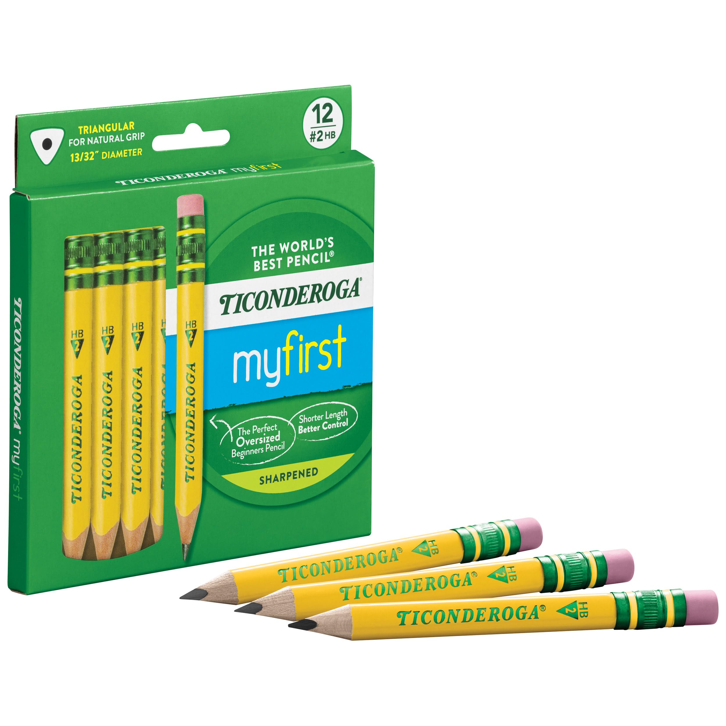Ticonderoga My First Half-Size Wooden Pencils, Large Triangle-Barrel Pre-Sharpened #2 (HB) Short 4.5" Yellow Pencils with Erasers, Yellow, 12/Pack - Image 4