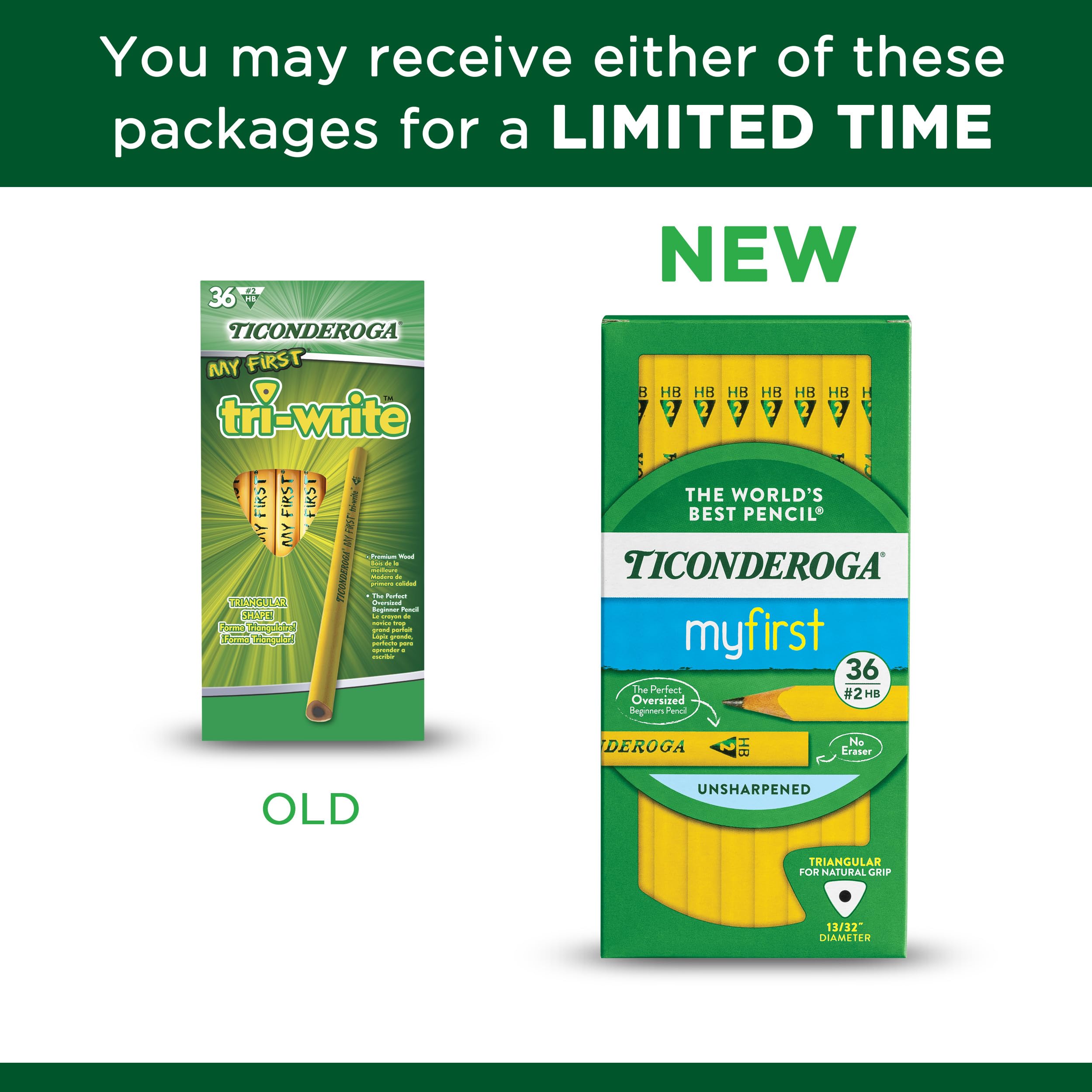 Ticonderoga My First Tri-Write Wood-Cased Pencils, Unsharpened, 2 HB Soft, Without Erasers, Yellow, 36 Count - Image 5